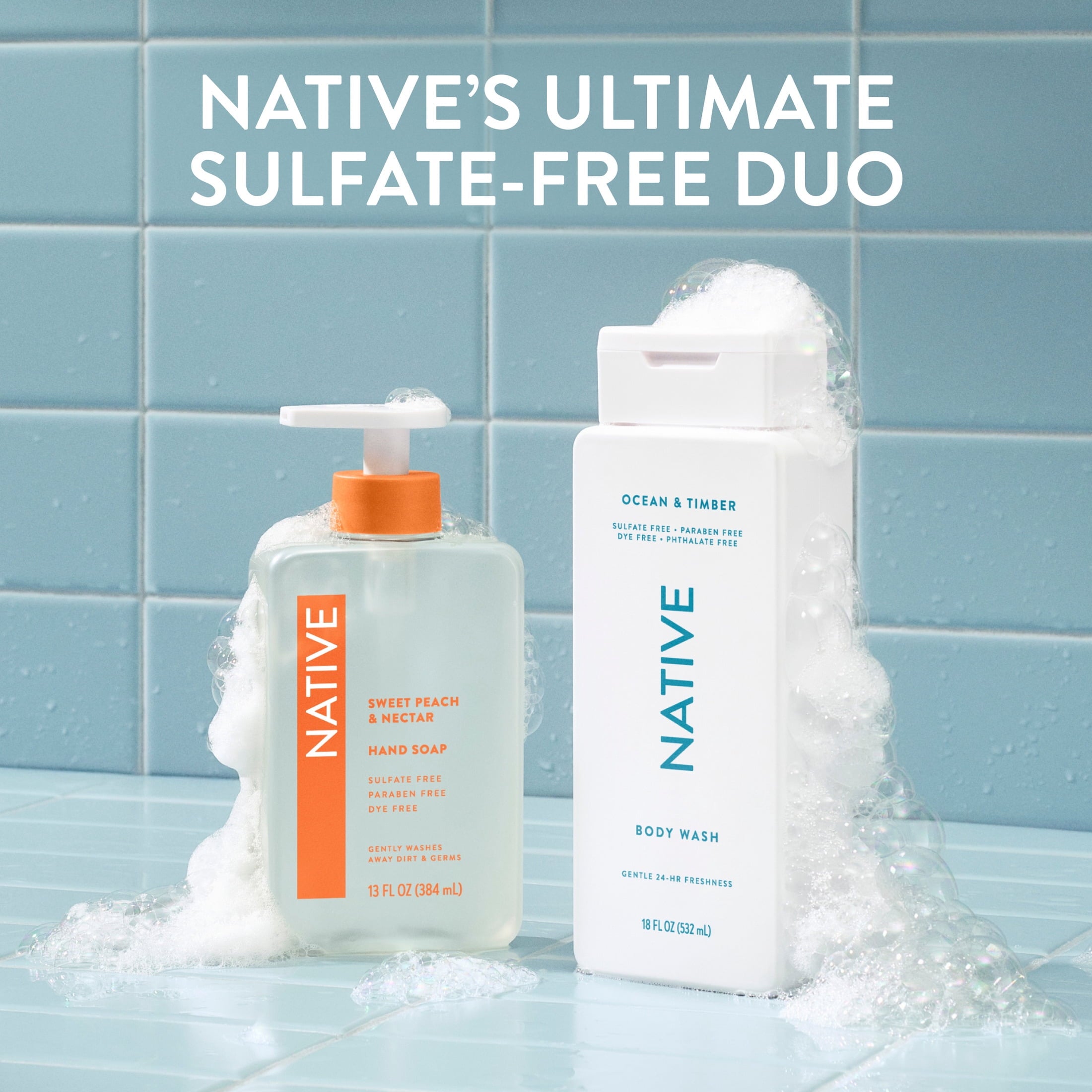 Body Wash, Ocean &amp; Timber, Sulfate Free, Naturally Derived Ingredients, 24hr Freshness, for Women &amp; Men, 18 fl oz