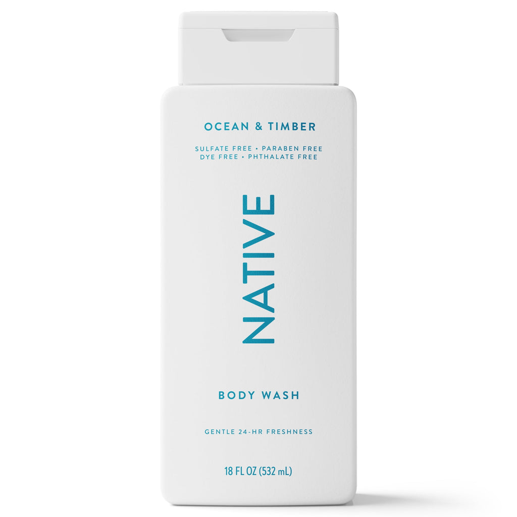 Body Wash, Ocean &amp; Timber, Sulfate Free, Naturally Derived Ingredients, 24hr Freshness, for Women &amp; Men, 18 fl oz