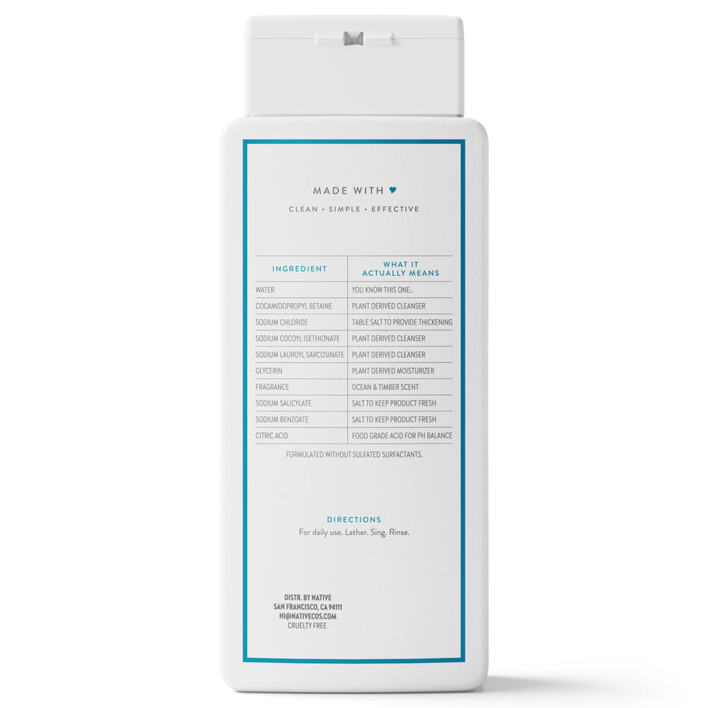 Body Wash, Ocean &amp; Timber, Sulfate Free, Naturally Derived Ingredients, 24hr Freshness, for Women &amp; Men, 18 fl oz