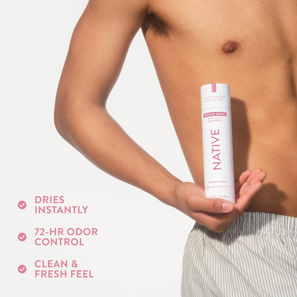 WHOLE BODY DEODORANT SPRAY FOR WOMEN, 72 HOUR ALUMINUM FREE DEODORANT SPRAY, VANILLA &amp; RASPBERRY, 3.5oz