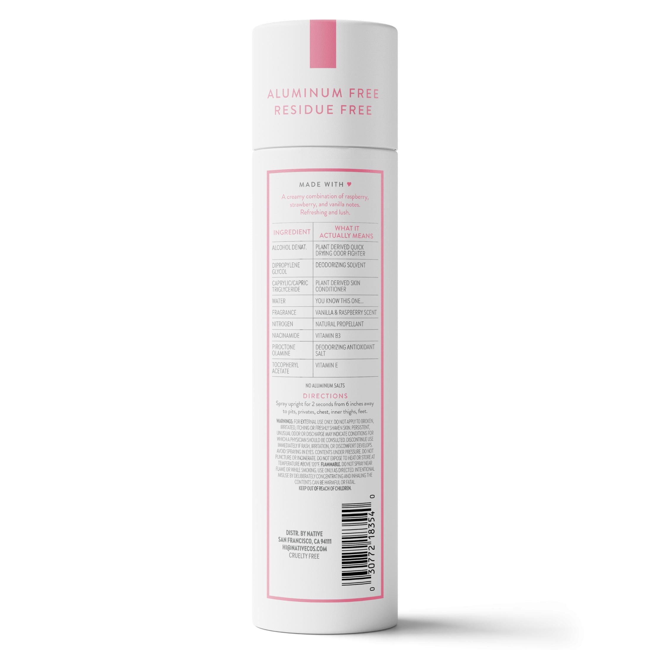 WHOLE BODY DEODORANT SPRAY FOR WOMEN, 72 HOUR ALUMINUM FREE DEODORANT SPRAY, VANILLA &amp; RASPBERRY, 3.5oz