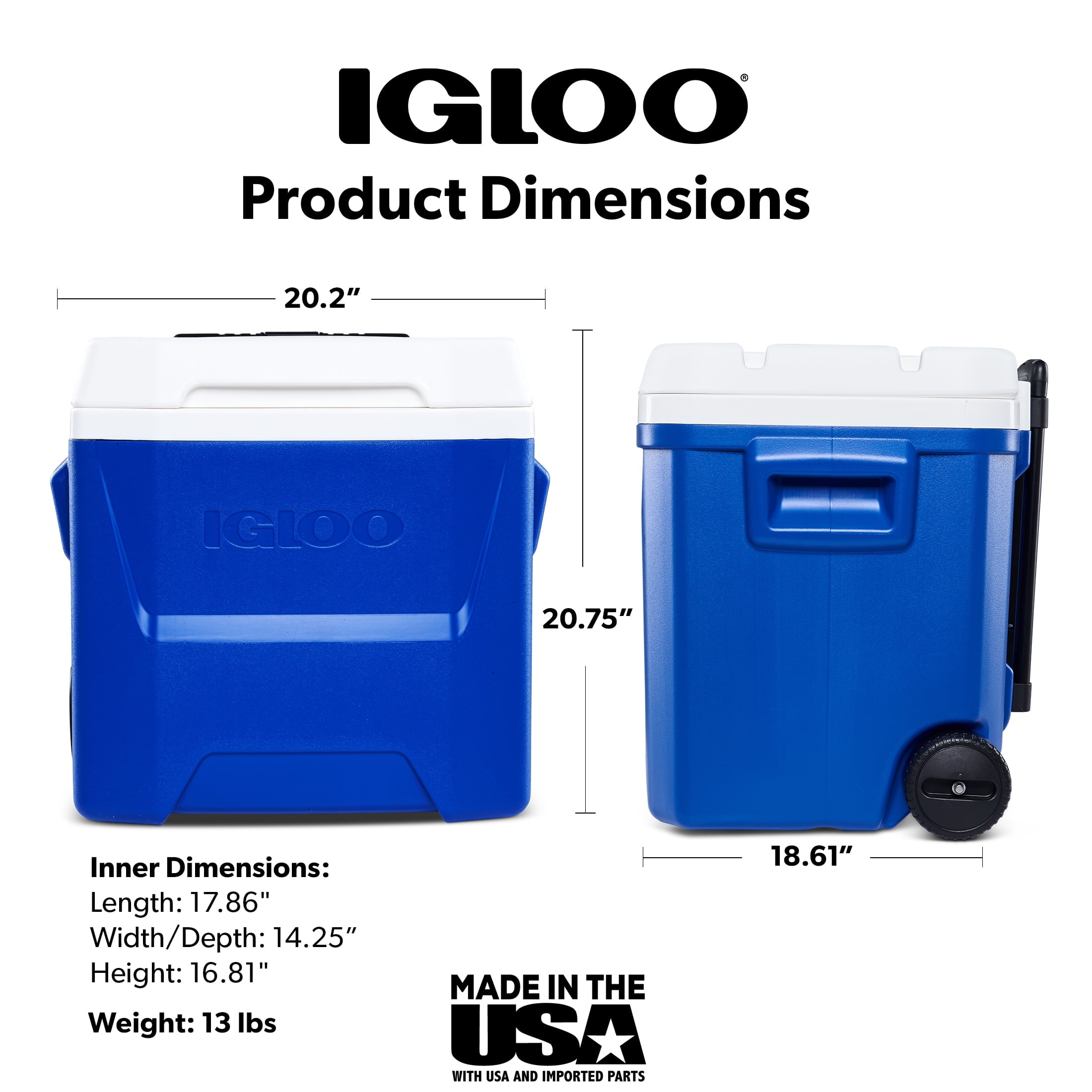 60 QT Laguna Ice Chest Cooler with Wheels, Blue