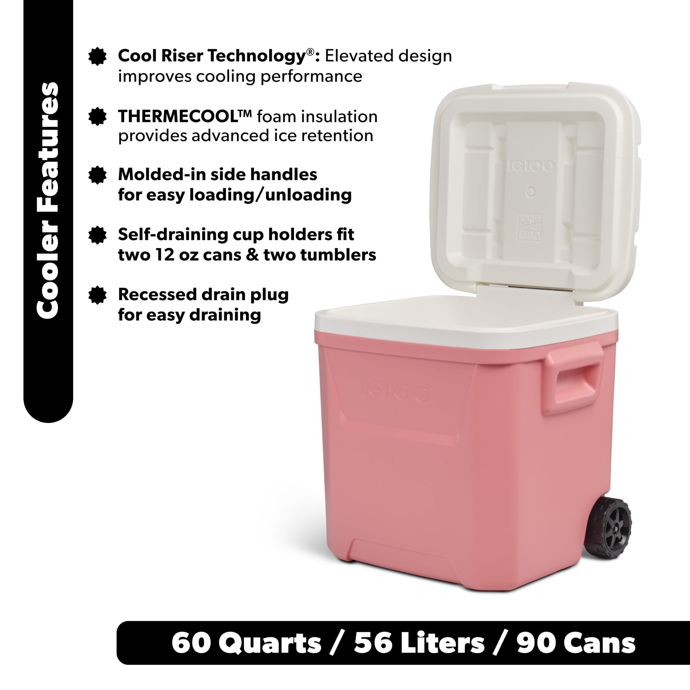 60 QT Laguna Ice Chest Cooler with Wheels, Blue