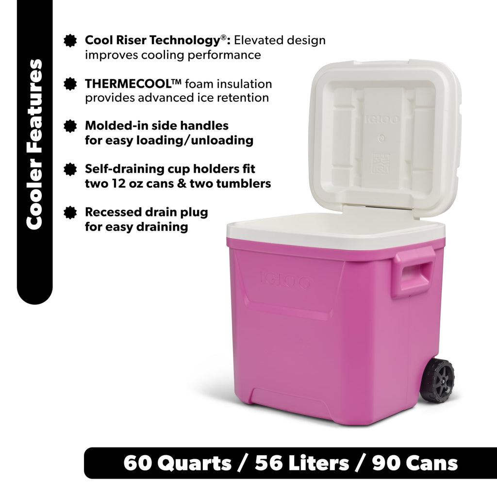 60 QT Laguna Ice Chest Cooler with Wheels, Blue