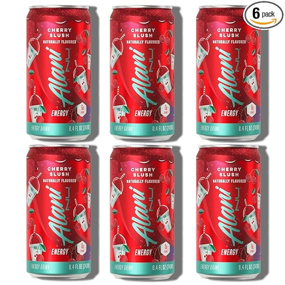 New Alani Mini Energy Drinks, 8.4oz Cans Cherry Slush Flavor Sugar Free, Low Calorie, 100 mg Caffine, Energy Boost Drinks (6 pack)
