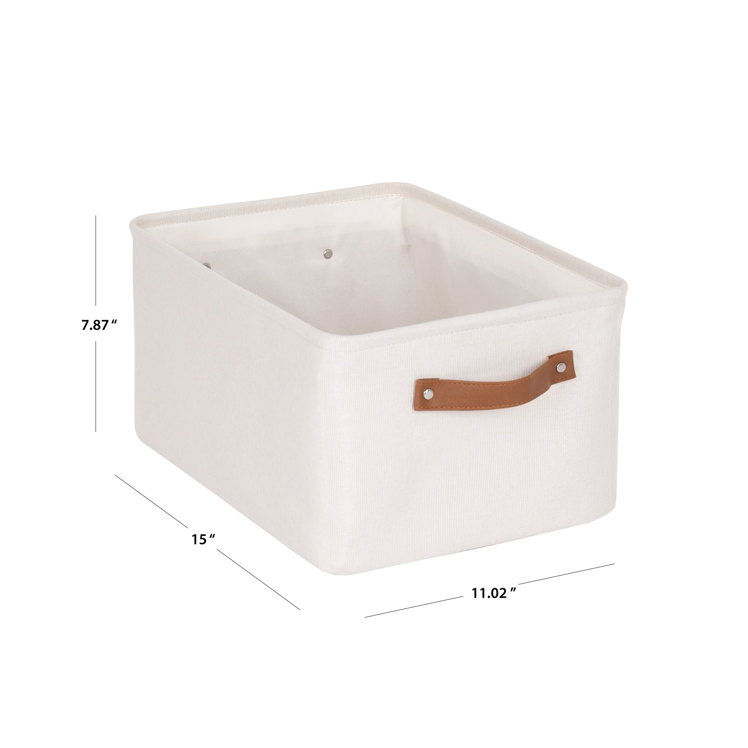 Natural Canvas Fabric Decorative Storage Basket with Handles, 15 in x 8 in x 11 in