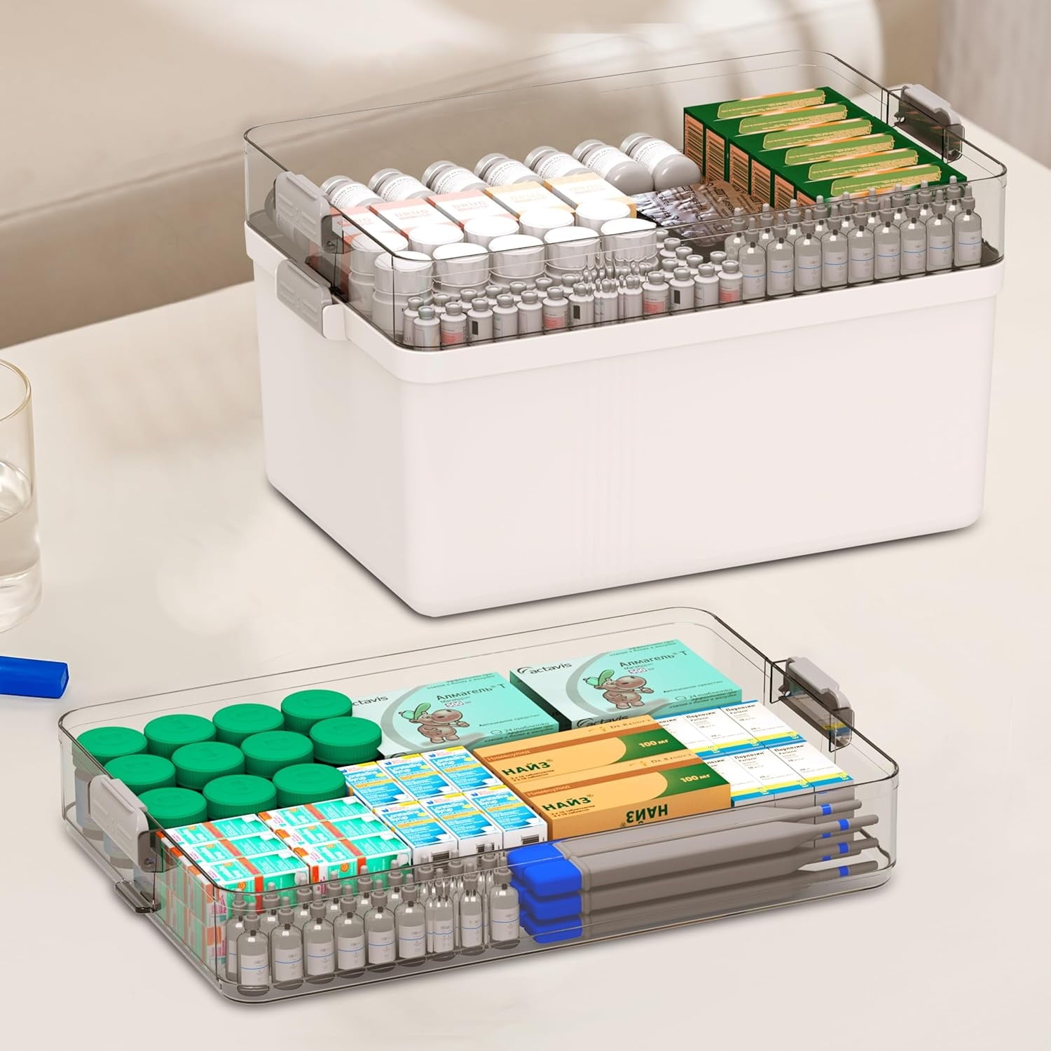 5 Layer storage bins with lid Stack &amp; Carry Box Plastic Handled with Removable Tray for Craft Adult