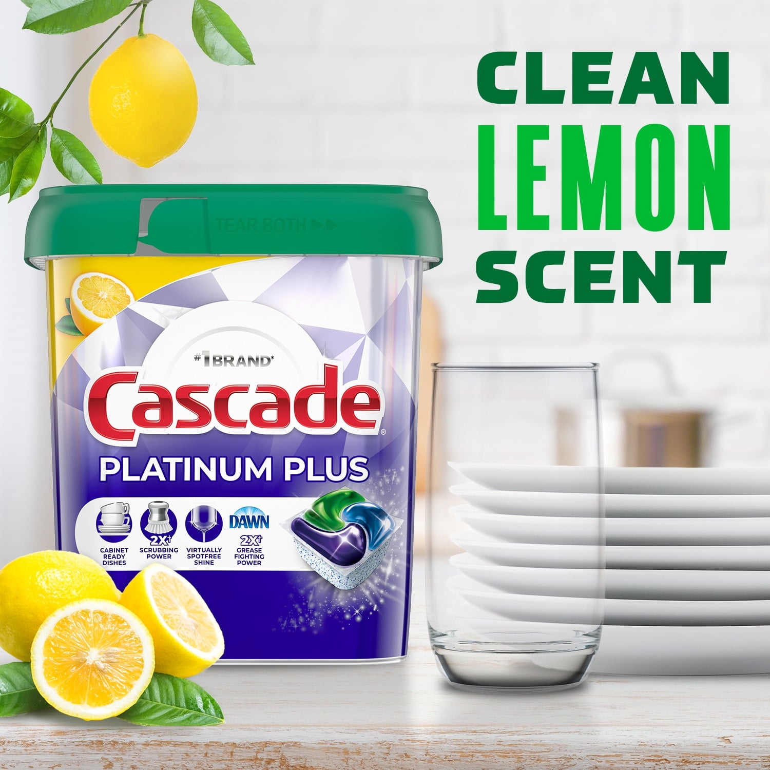 Platinum Plus Dishwasher Pods, Dish Detergent ActionPacs, Clean Lemon, 21 Count