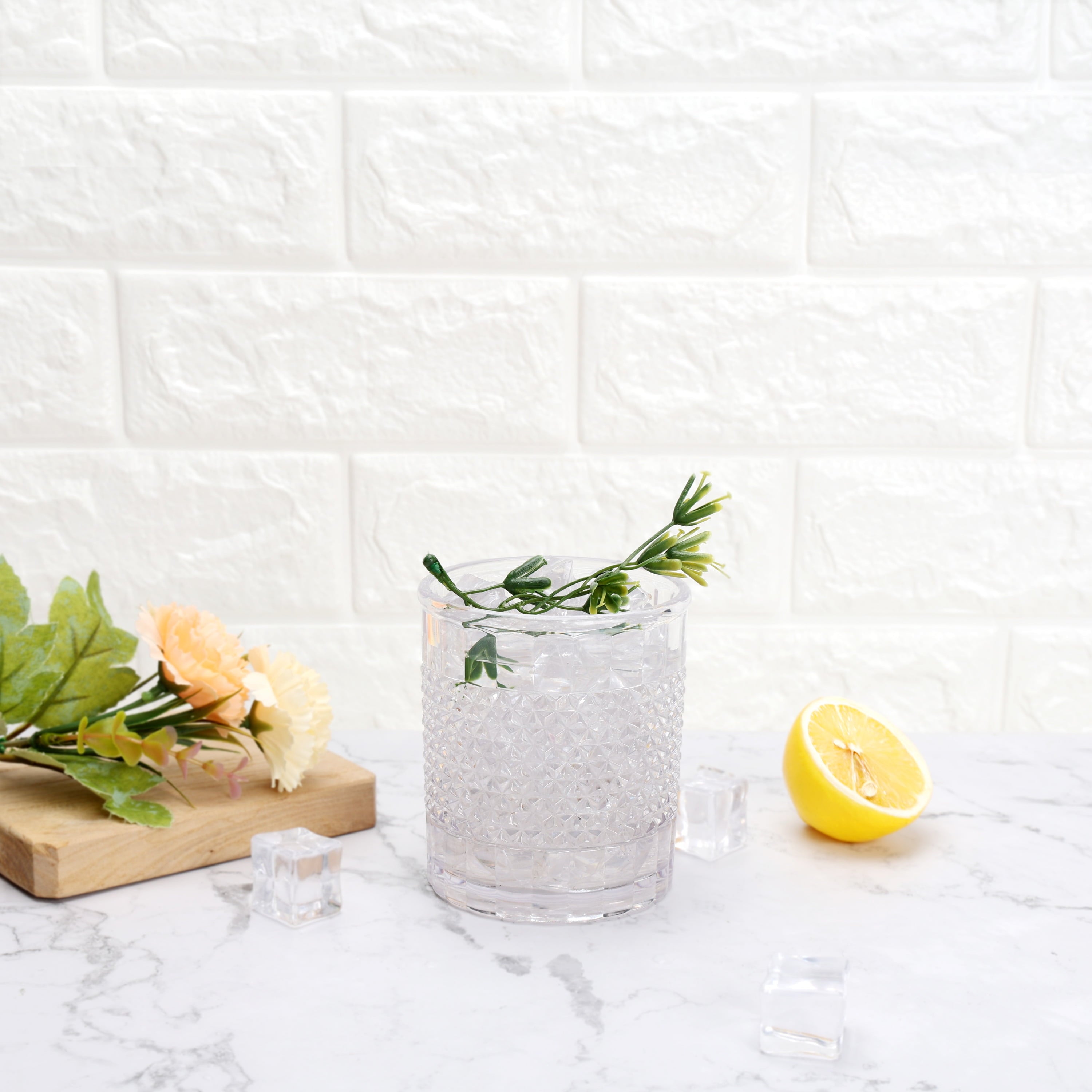 14-Ounce Short Acrylic Diamond Texture Tumbler, Clear