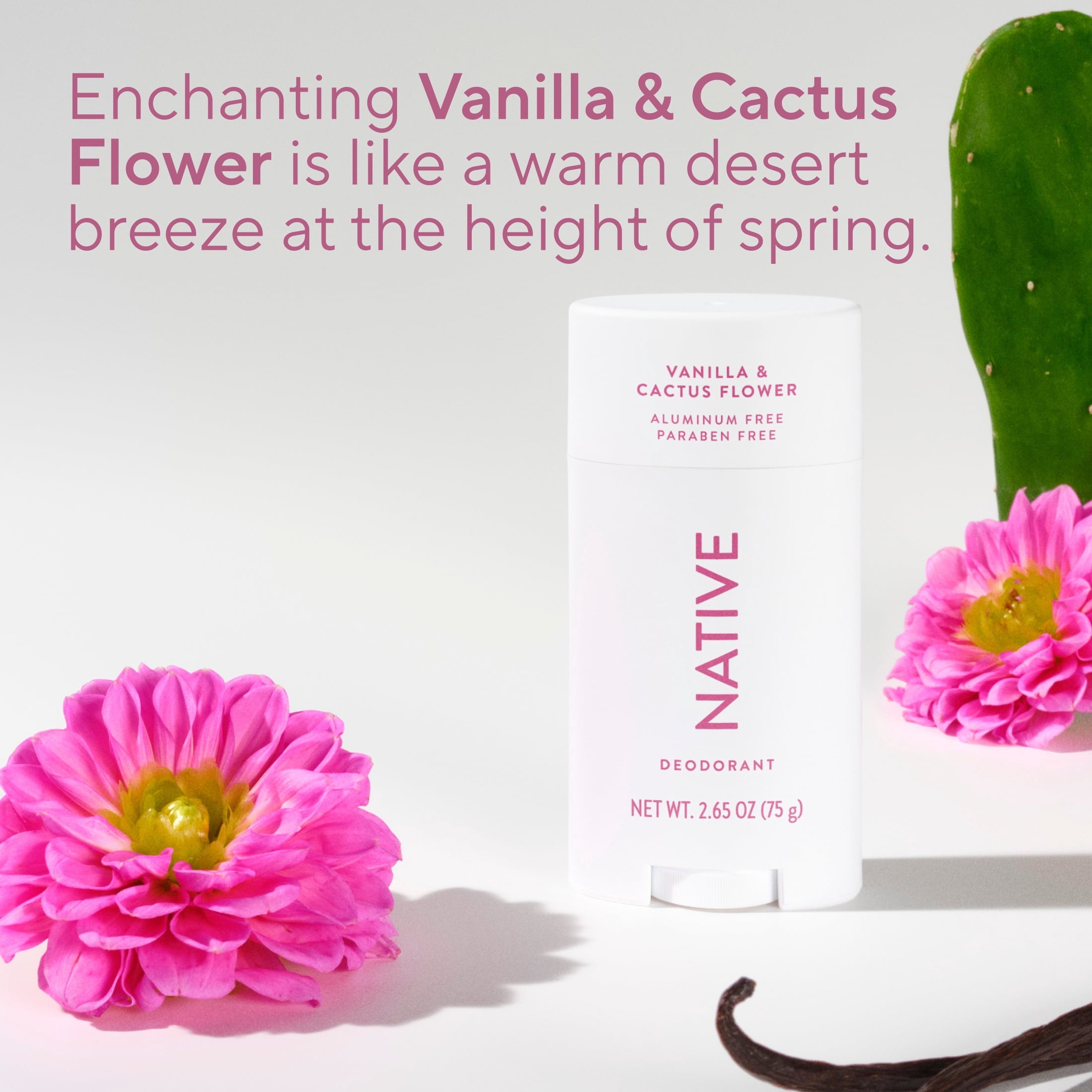 Aluminum Free Deodorant For Women, 72 Hour Solid Deodorant Stick, Vanilla &amp; Cactus Flower, 2.65oz