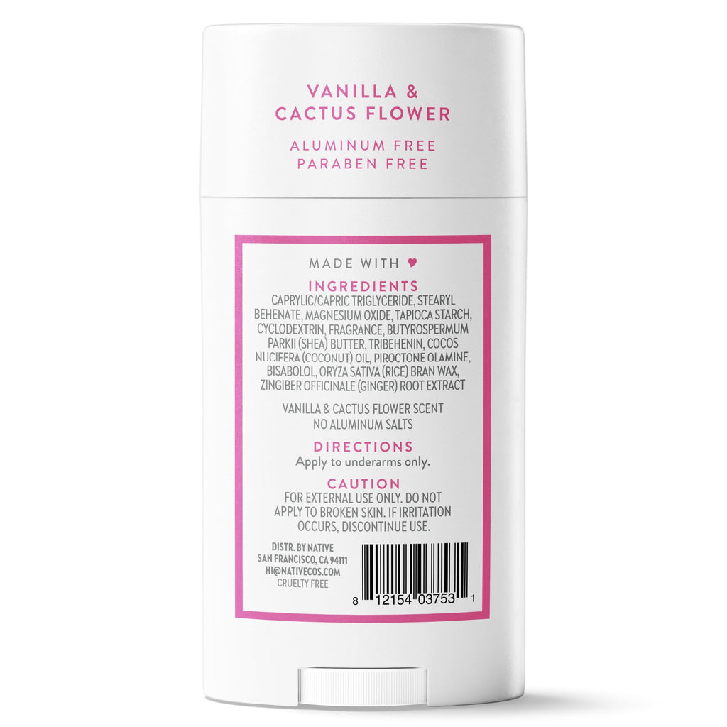 Aluminum Free Deodorant For Women, 72 Hour Solid Deodorant Stick, Vanilla &amp; Cactus Flower, 2.65oz