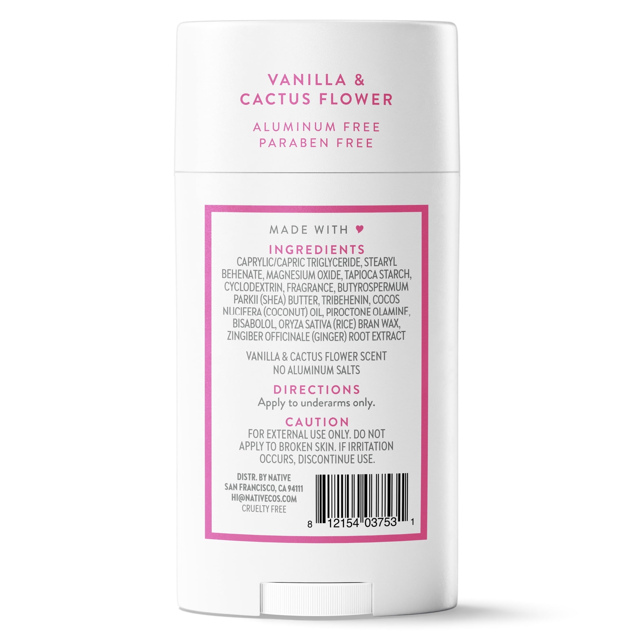 Aluminum Free Deodorant For Women, 72 Hour Solid Deodorant Stick, Vanilla &amp; Cactus Flower, 2.65oz
