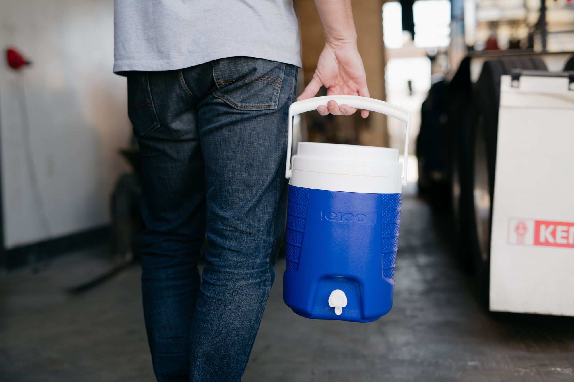 2 Gallon Sports Plastic Beverage Jug with Hooks, Blue