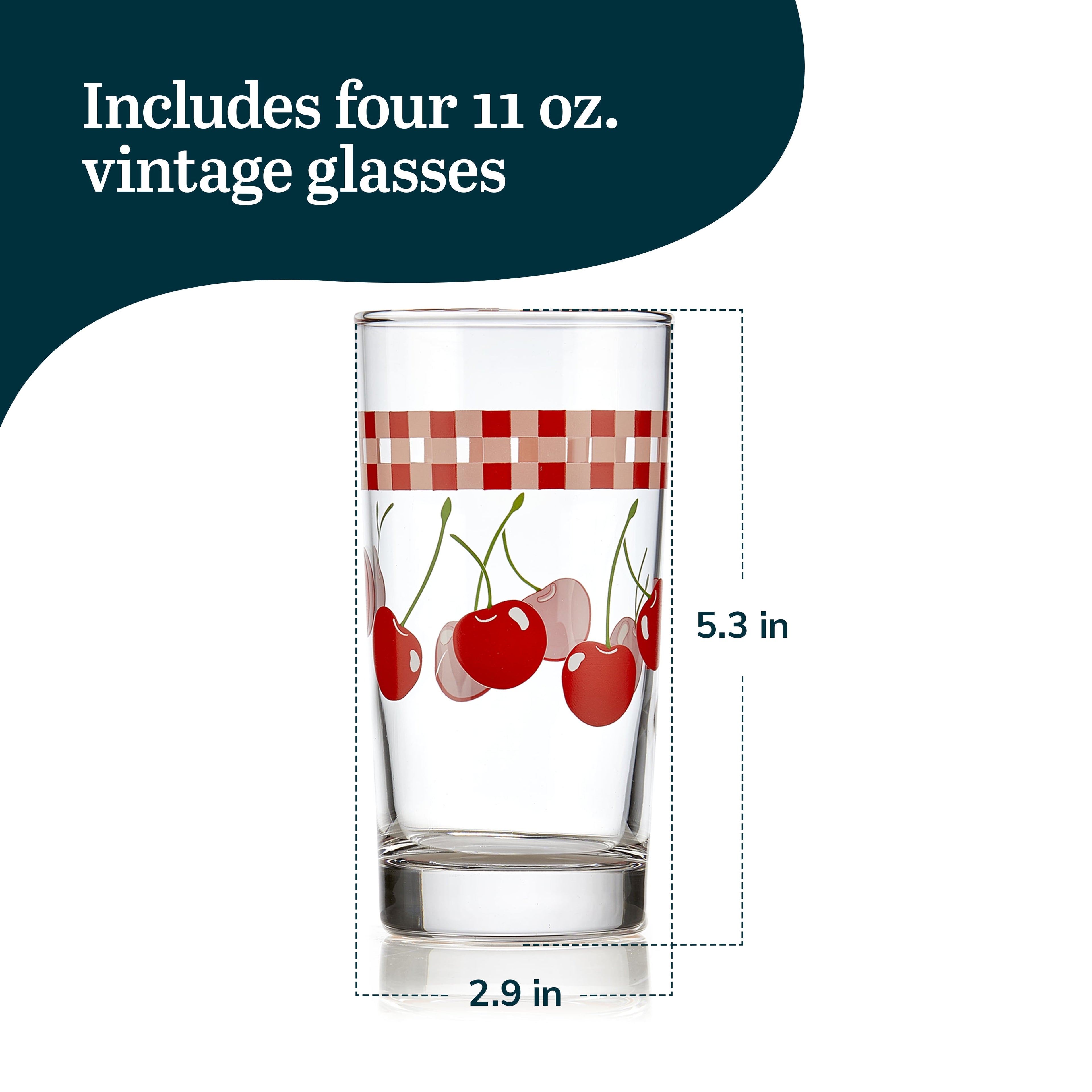 Vintage Juice Drinking Glasses Set of 4, Colorful, Retro Fruit Design Glass Cups Set, Water Glasses Set for Everyday Beverages