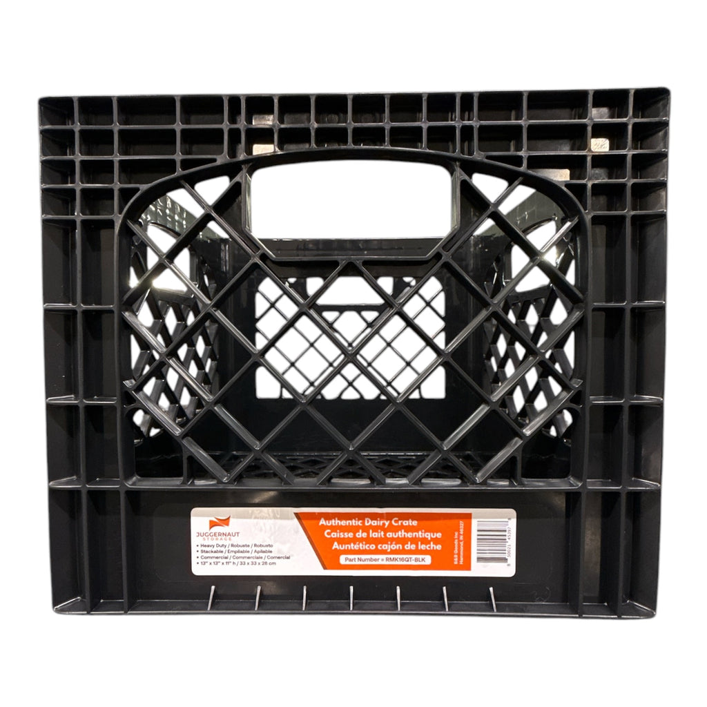 16QT Heavy-Duty Plastic Milk Crate Black with Built-in Handles