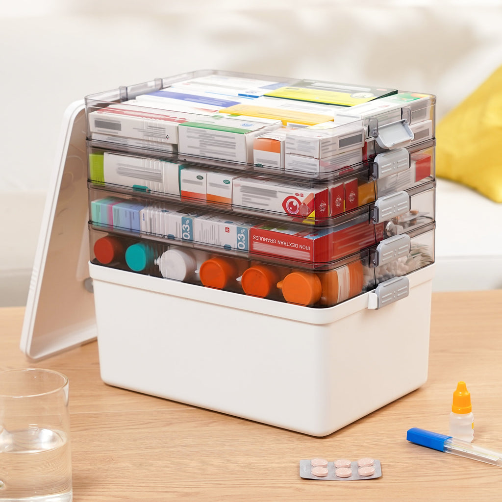 5 Layer storage bins with lid Stack &amp; Carry Box Plastic Handled with Removable Tray for Craft Adult