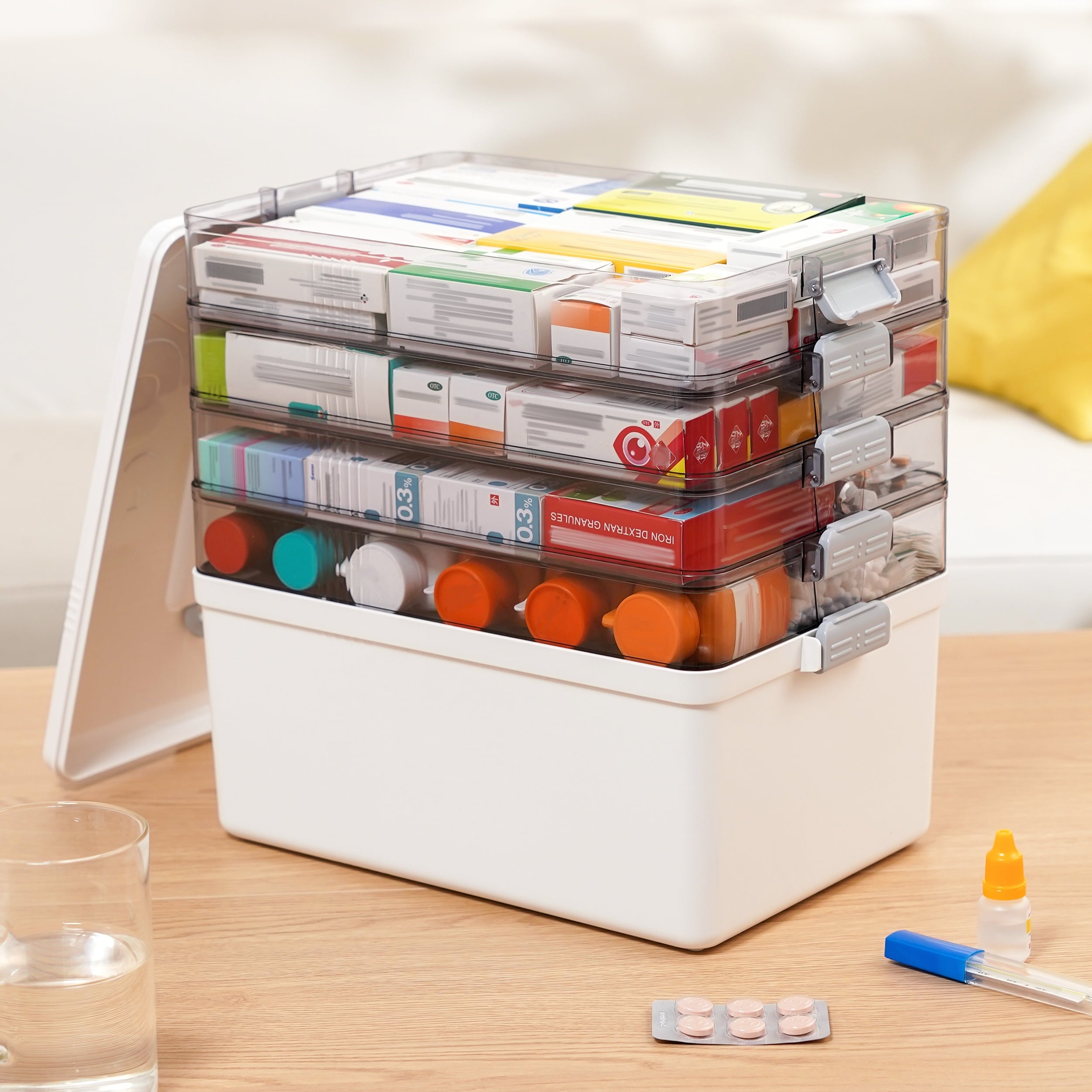 5 Layer storage bins with lid Stack &amp; Carry Box Plastic Handled with Removable Tray for Craft Adult