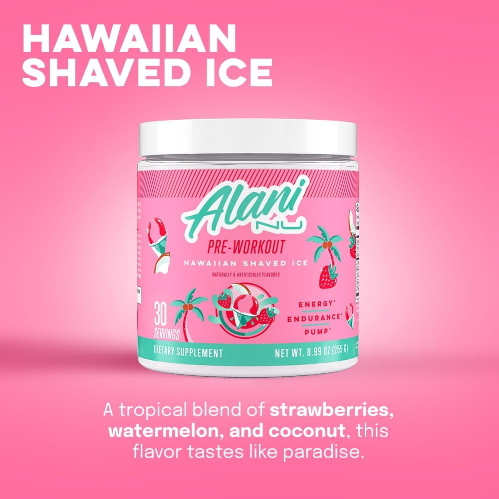 Pre-Workout Supplement Powder for Energy, Endurance, and Pump, Hawaiian Shaved Ice, 30 Servings