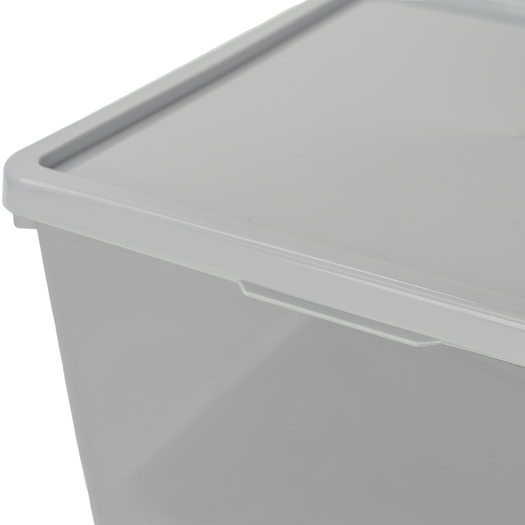 Kids Large Tinted Clear Plastic Stacking Storage Bin with Lid, Grey, 12 in x 12.4 in x 9.4 in