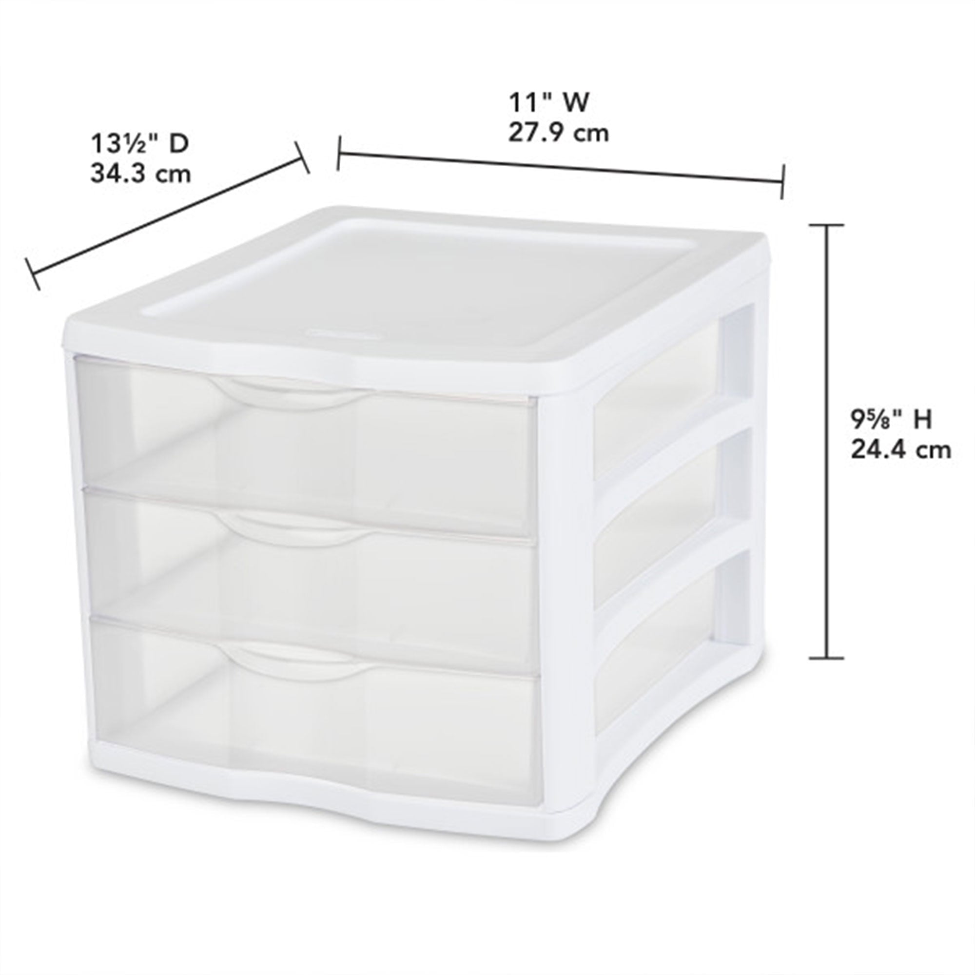 3 Drawer Unit, Clear Plastic Countertop or Desktop Storage Drawers, White