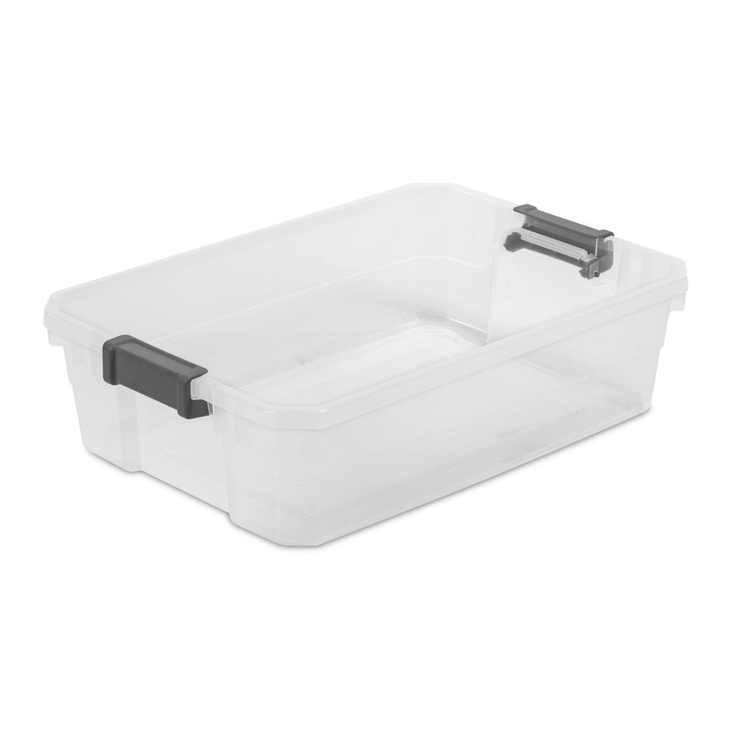 40 Quart Medium Storage Bin, Clear Plastic Underbed Storage Container with Latch Lid, Dark Gray