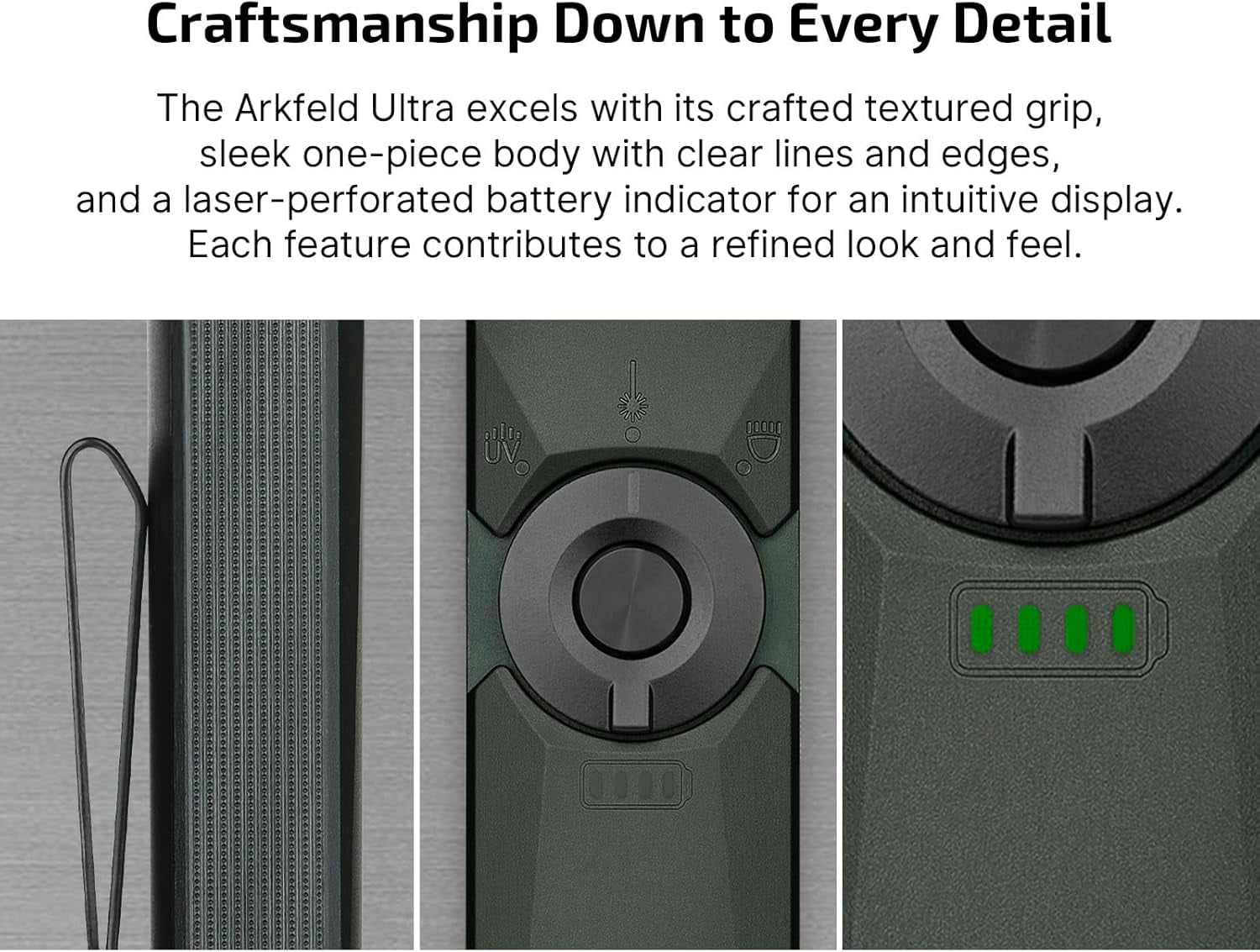 Arkfeld Ultra 1400 Lumens EDC Flat Flashlight, Rechargeable Compact Pocket Flash Light Combines White LED, UV and Green Beam, Triple Sources Perfect for Checking, Working (Olive-Green)