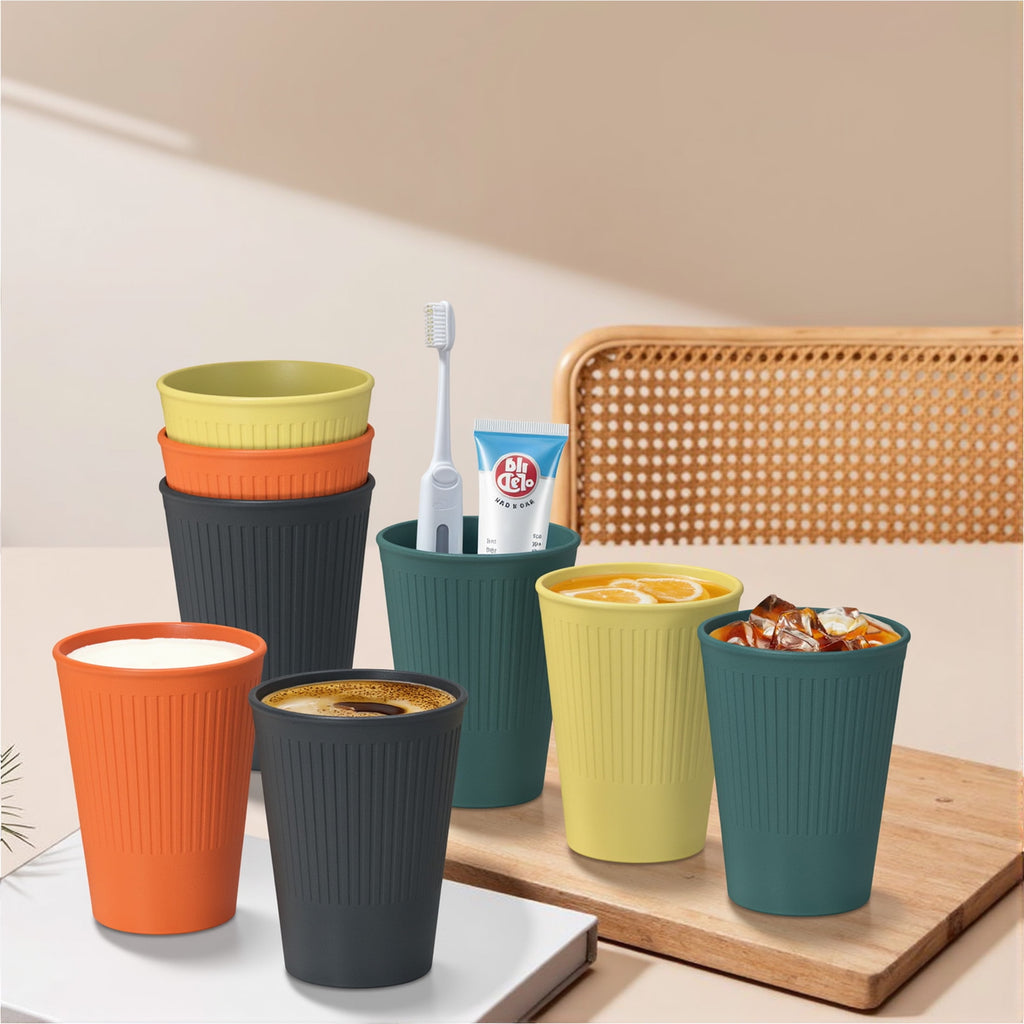 Wheat Straw Unbreakable Cups Set of 8, 12 OZ Drinking Glasses, Plastic Cups, Drinking Cups, Water Glasses, Multicolor