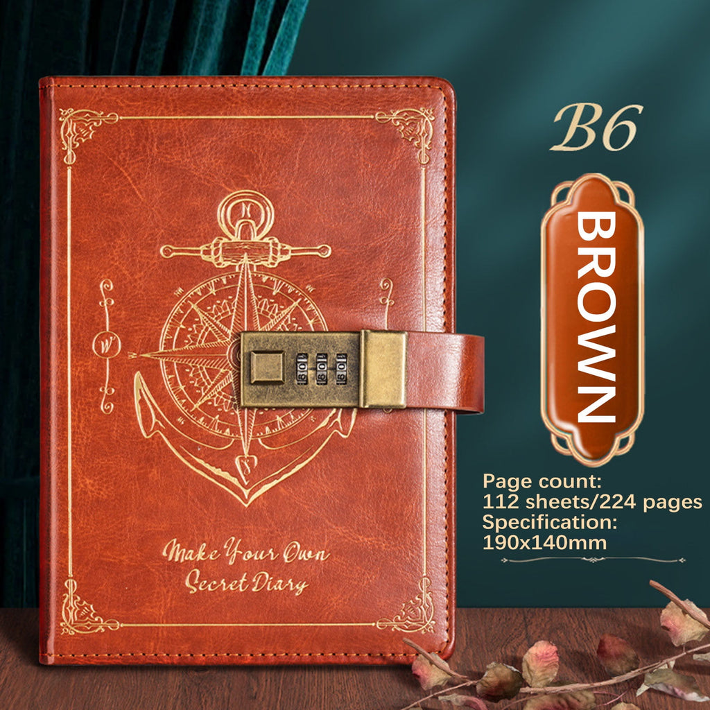 with Lock for Men Vintage Diary with Lock, Refillable Leather Locking Diary for Adults, B6 Lock Journal with Combination, Secret Diary with Inner Pocket