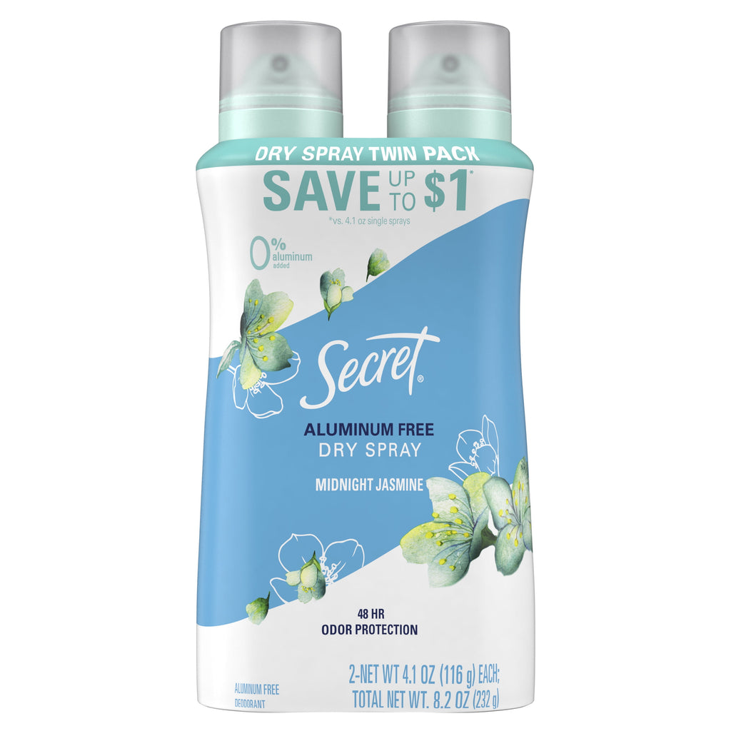 Dry Spray Aluminum Free Deodorant for Women, Midnight Jasmine, 4.1oz, Pack of 2