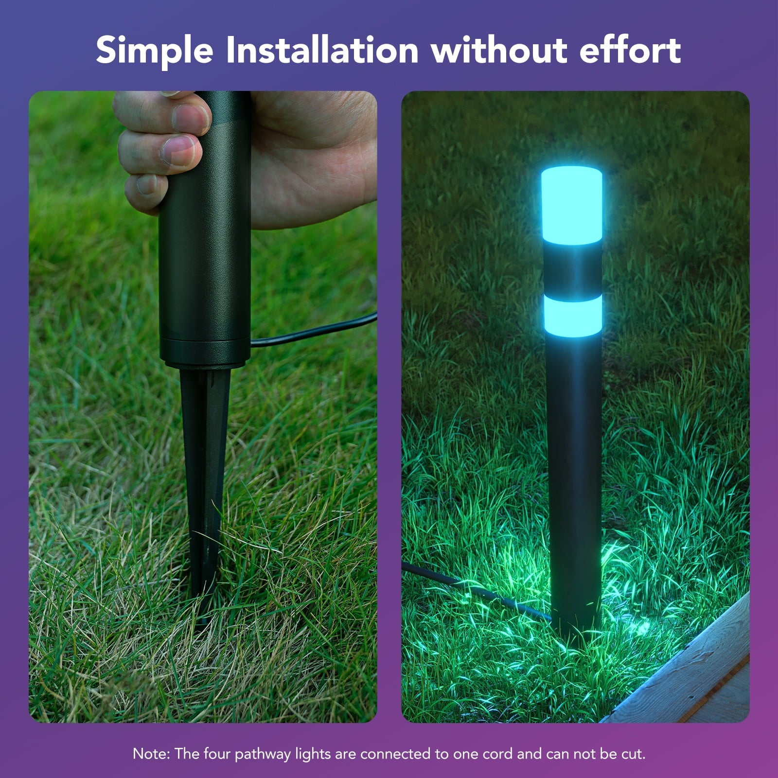 H7055 Waterproof Outdoor Pathway Lights,RGBIC With 16 Million Color Changing Scene And Music Modes, Support Alexa, Google, Home App Control,Durable Materials Outdoor Lights, 4 lights
