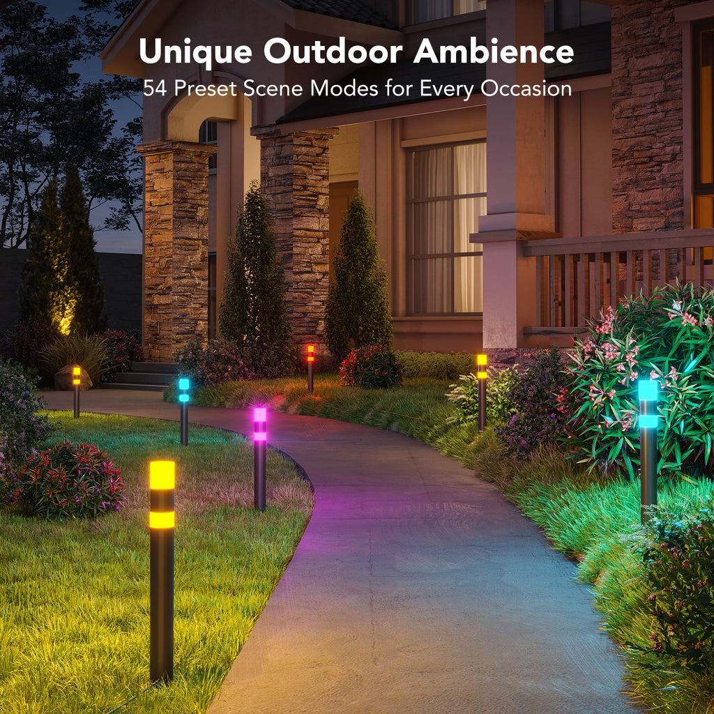 H7055 Waterproof Outdoor Pathway Lights,RGBIC With 16 Million Color Changing Scene And Music Modes, Support Alexa, Google, Home App Control,Durable Materials Outdoor Lights, 4 lights