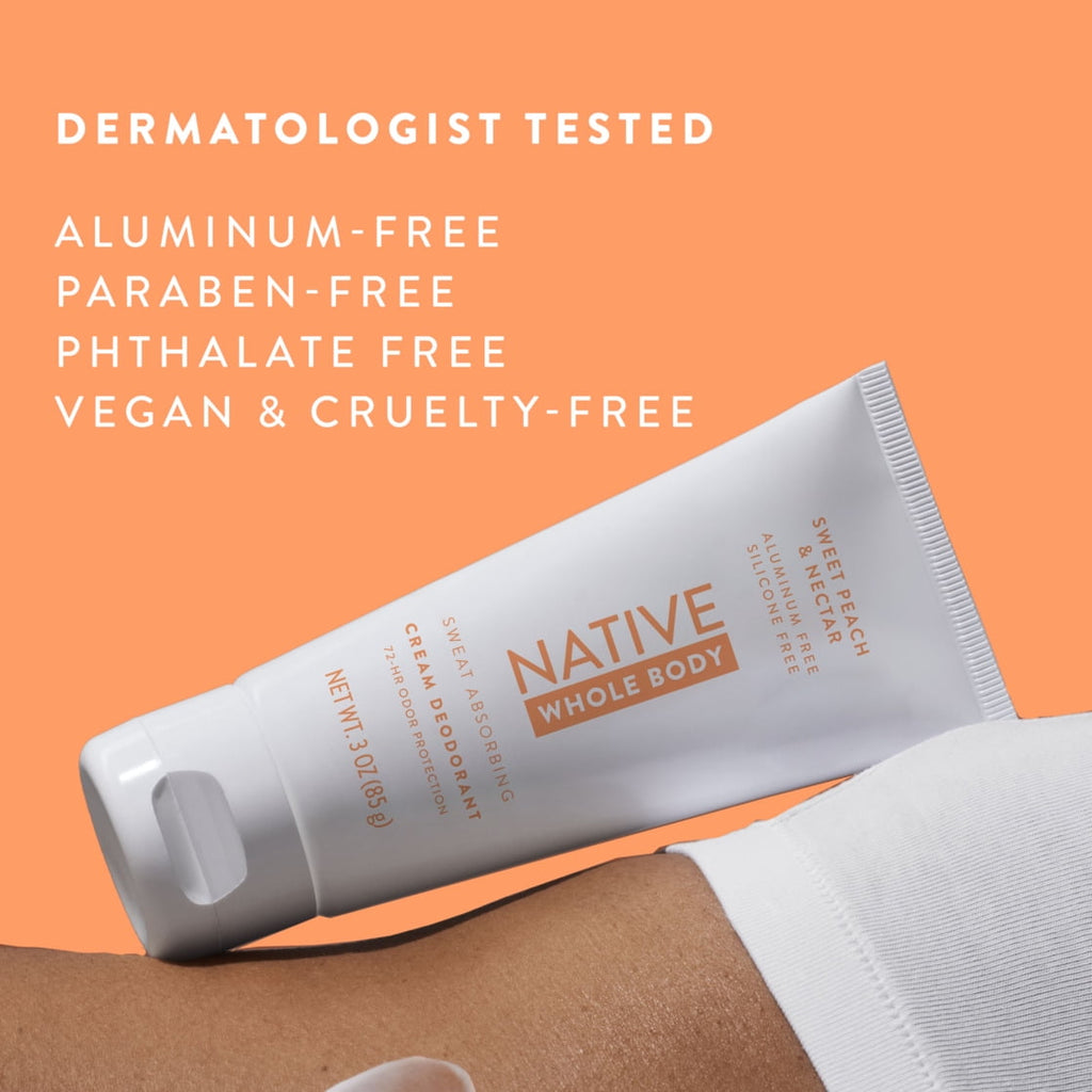 Native Whole Body Deodorant Invisible Cream, Sweet Peach &amp; Nectar, Aluminum-Free, 3 oz