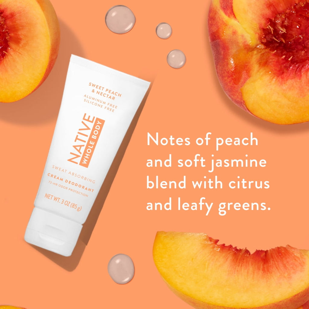 Native Whole Body Deodorant Invisible Cream, Sweet Peach &amp; Nectar, Aluminum-Free, 3 oz