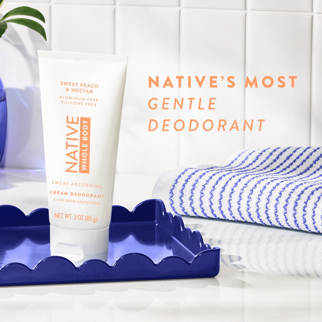 Native Whole Body Deodorant Invisible Cream, Sweet Peach &amp; Nectar, Aluminum-Free, 3 oz