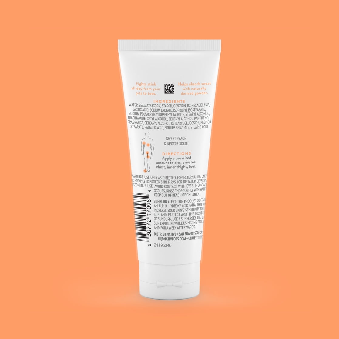 Native Whole Body Deodorant Invisible Cream, Sweet Peach &amp; Nectar, Aluminum-Free, 3 oz