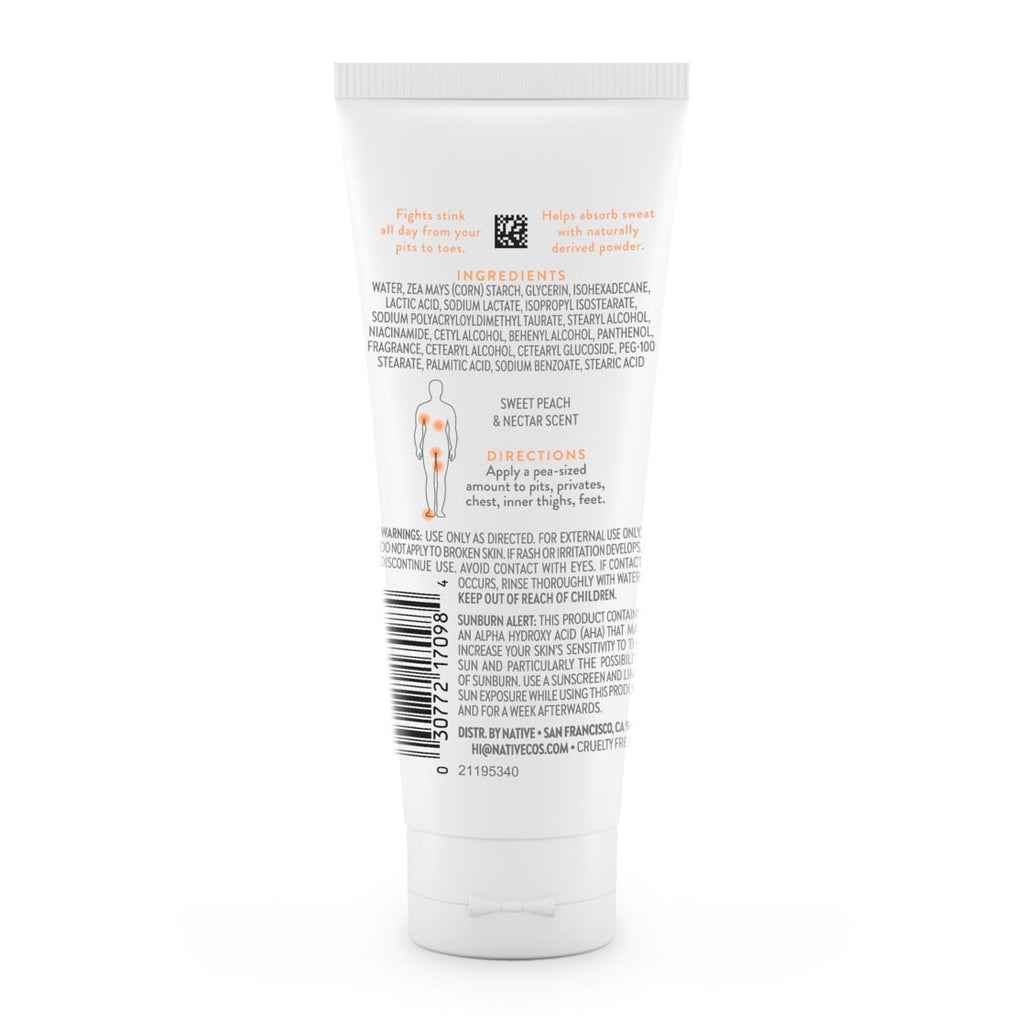 Native Whole Body Deodorant Invisible Cream, Sweet Peach &amp; Nectar, Aluminum-Free, 3 oz
