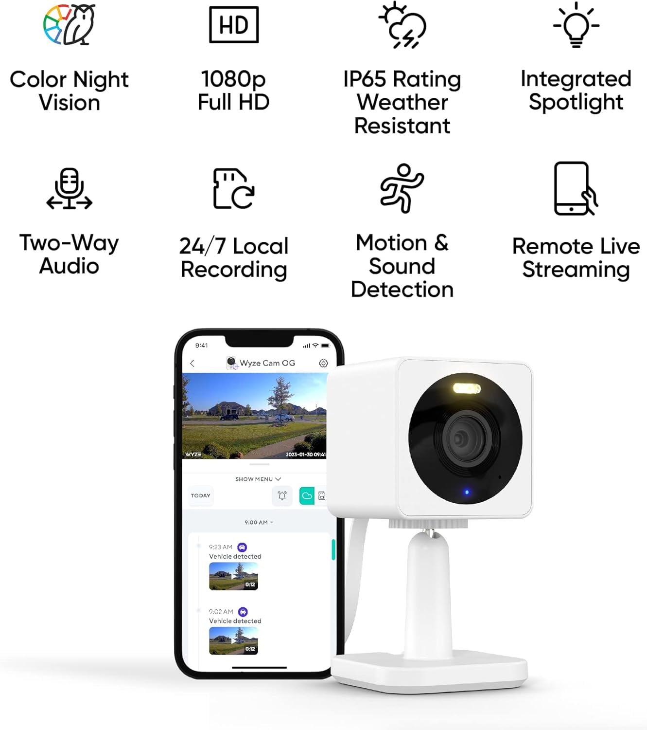 Cam OG Security Camera Bundle with FREE 32gb MicroSD Card, Indoor/Outdoor 1080p, Wi-Fi Smart Home Security Camera with Color Night Vision, Built-in Spotlight, Motion Detection, 2-Way Audio