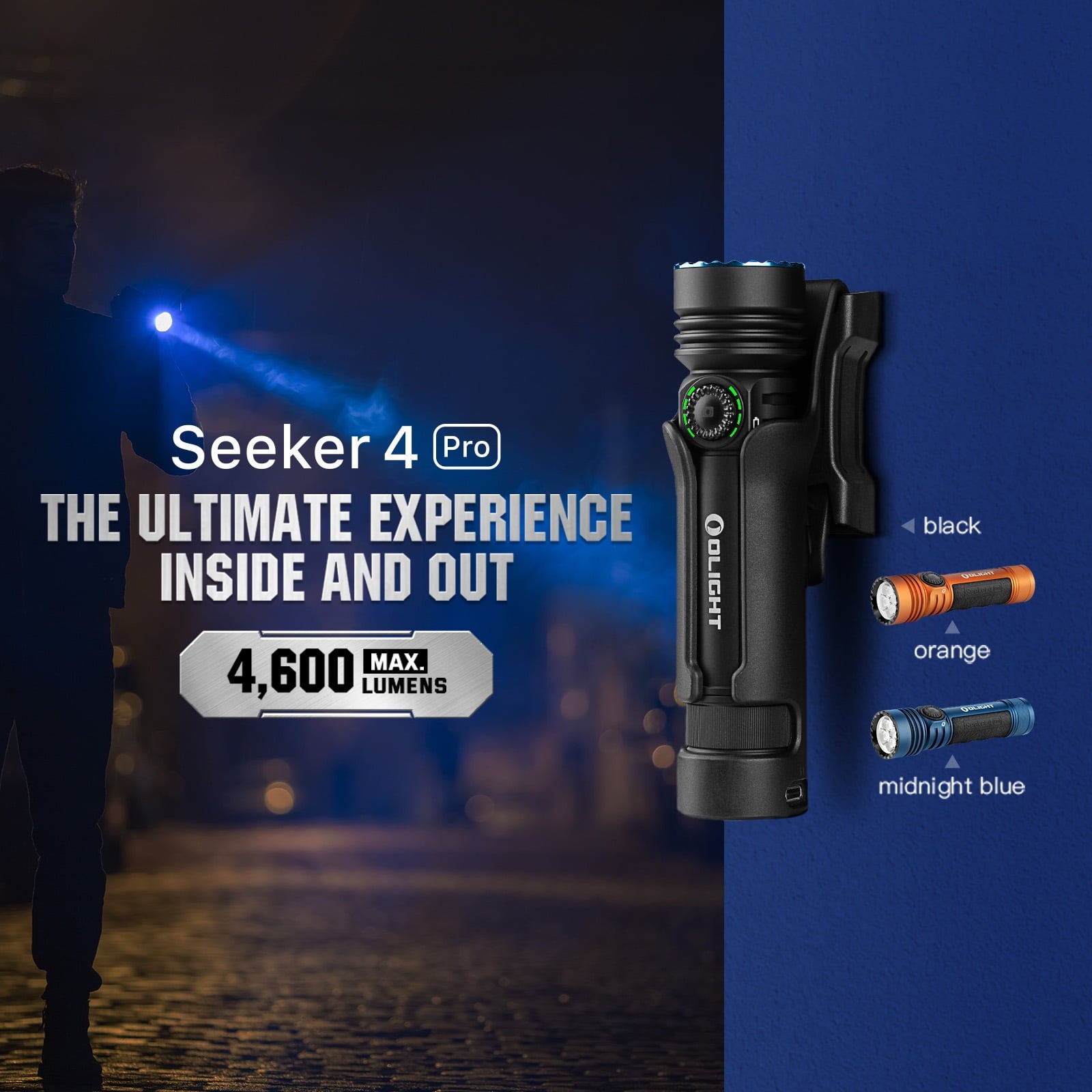 Seeker 4 Pro CW 4600 Lumens LED Rechargeable Flashlight, Black