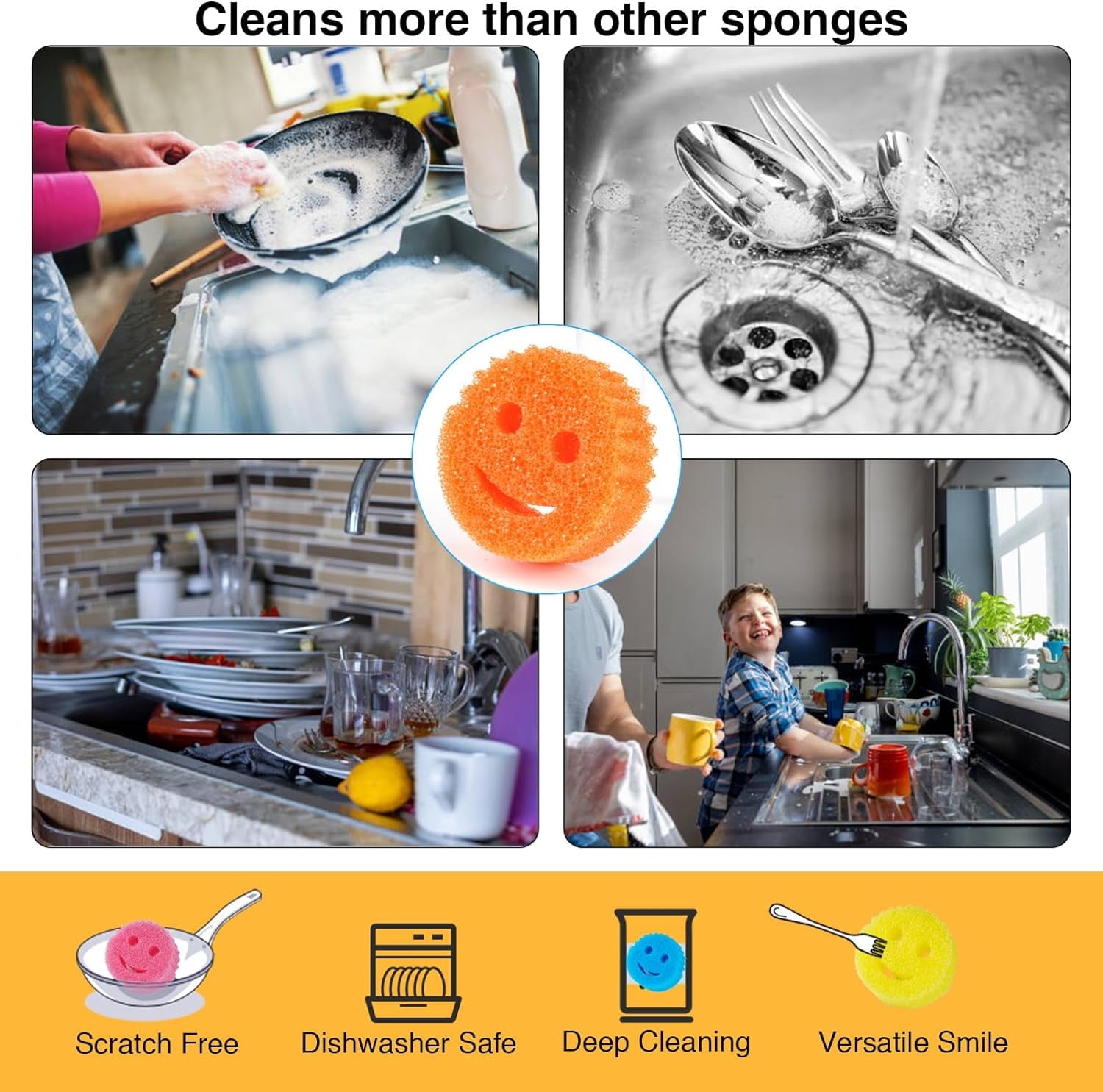 Colors 8 Pack Assorted Colors Scratch-Free Multipurpose Sponge BPA Free &amp; Made with Polymer Foam - Stain &amp; Odor Resistant Kitchen Dish Sponge