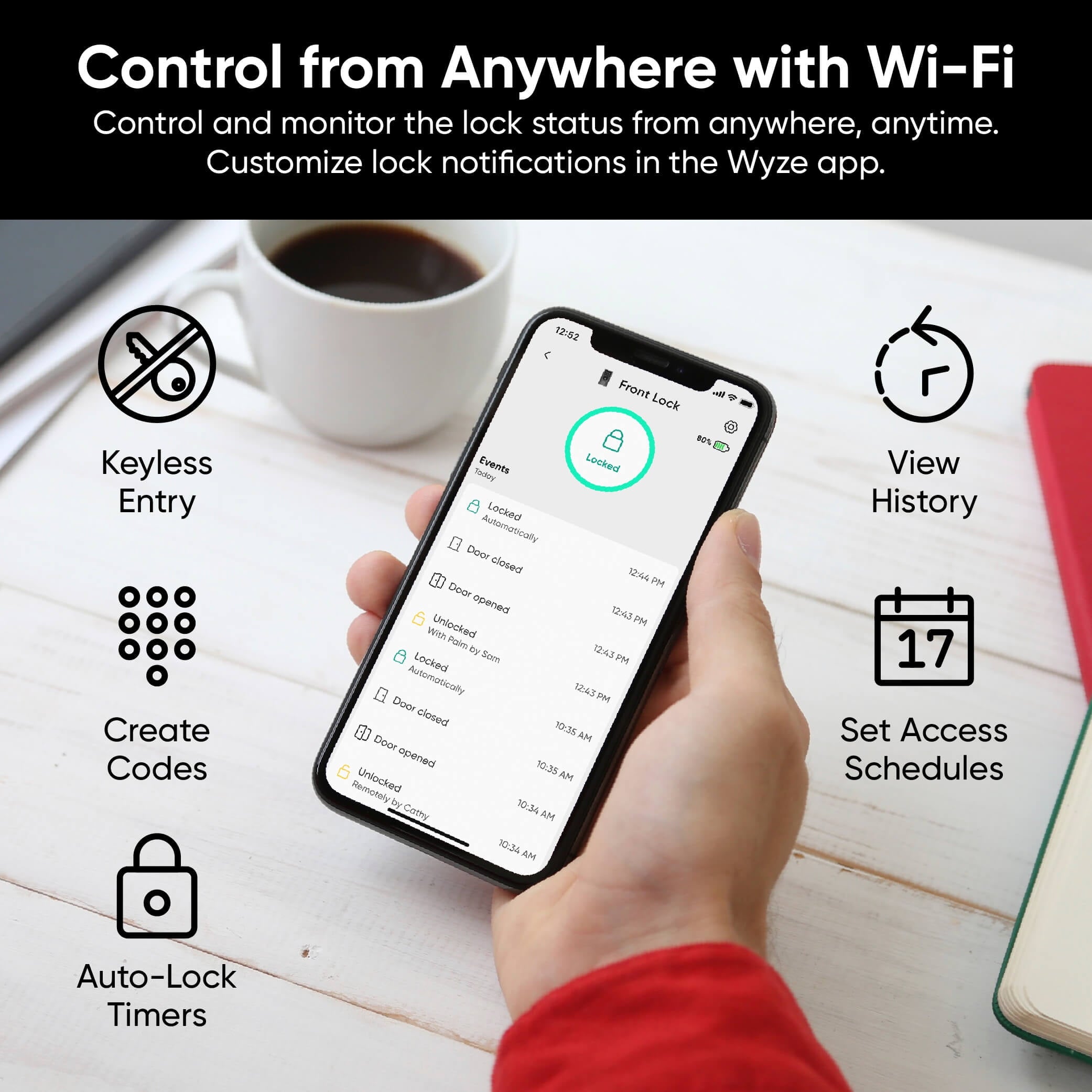 Palm Lock Smart Door Lock with Palm Vein Recognition, Keypad, Auto Lock, Dual Battery, Wi-Fi, BHMA3 Certified