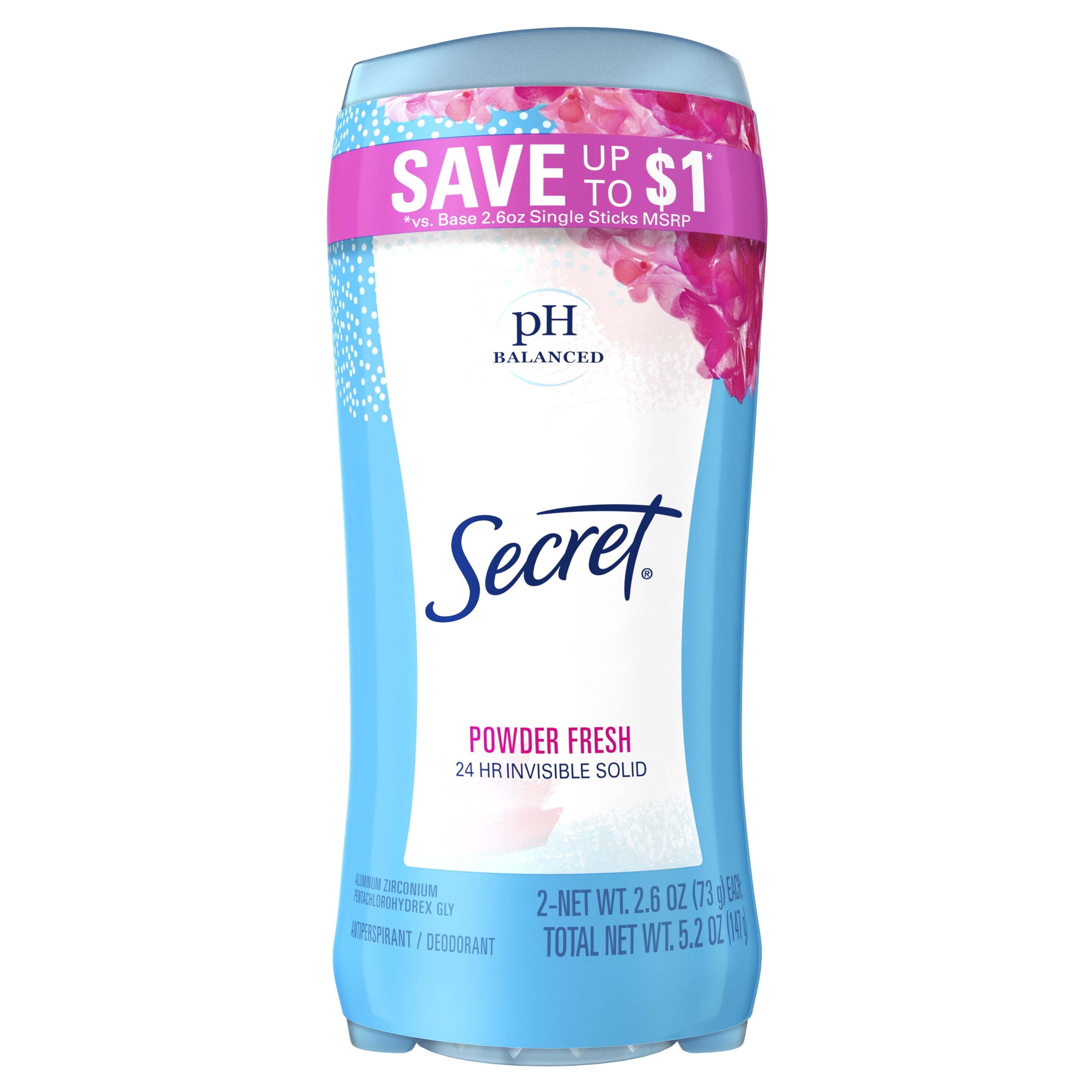 Invisible Solid Antiperspirant Deodorant for Women, Powder Fresh, 2.6 oz, 2 Pack