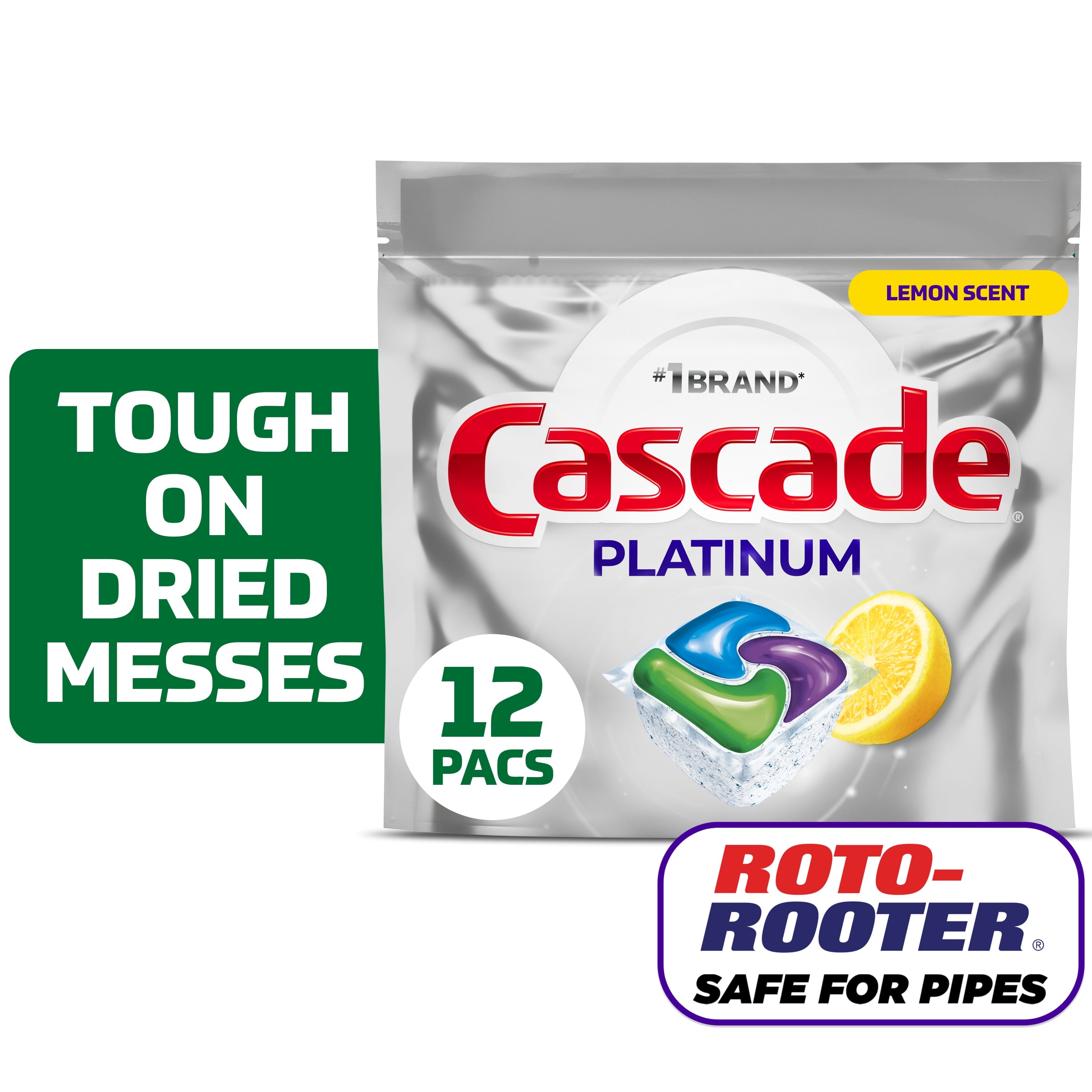 Platinum Dishwasher Pods, Dishwasher Detergent, Dish Detergent Soap, Lemon, 12 Count