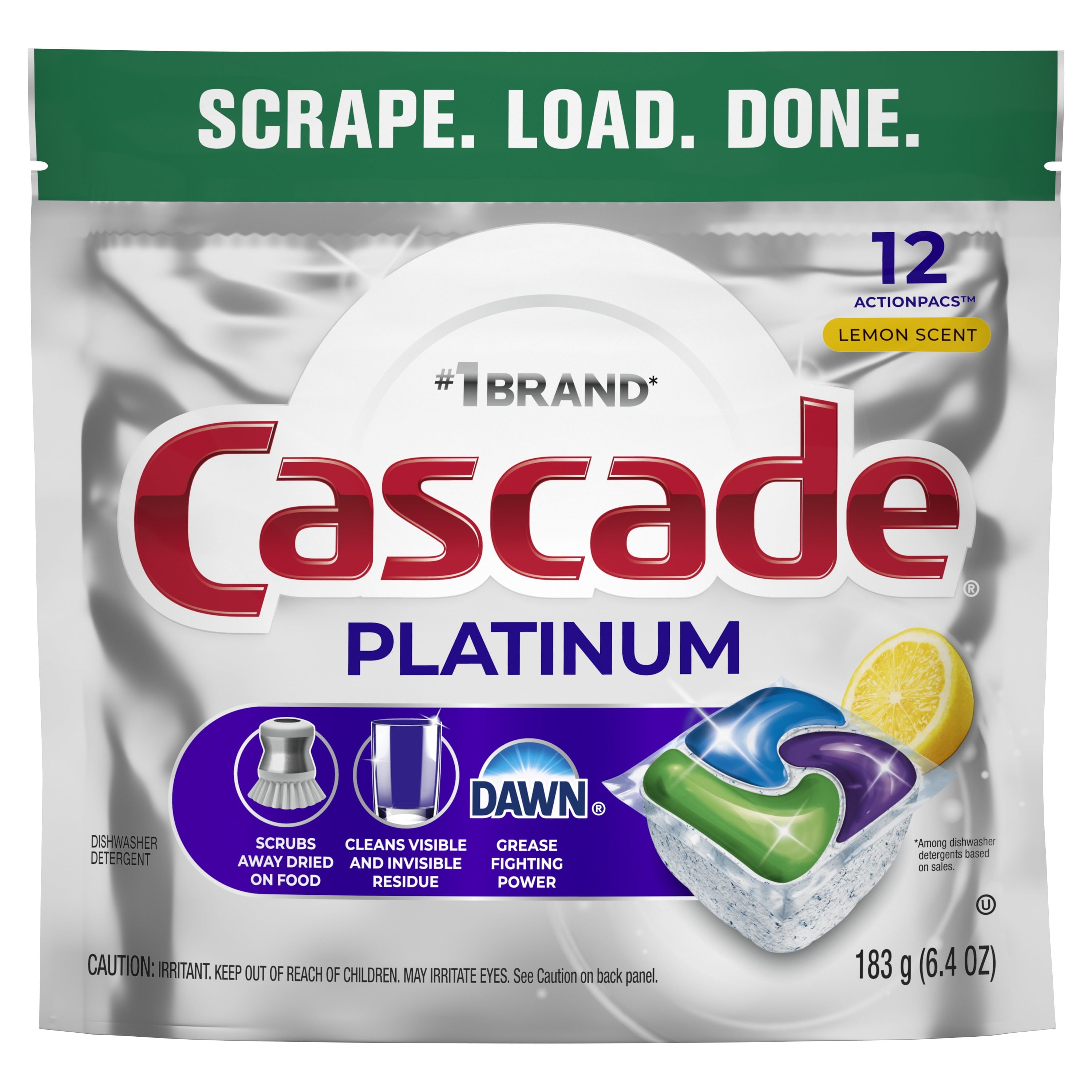 Platinum Dishwasher Pods, Dishwasher Detergent, Dish Detergent Soap, Lemon, 12 Count