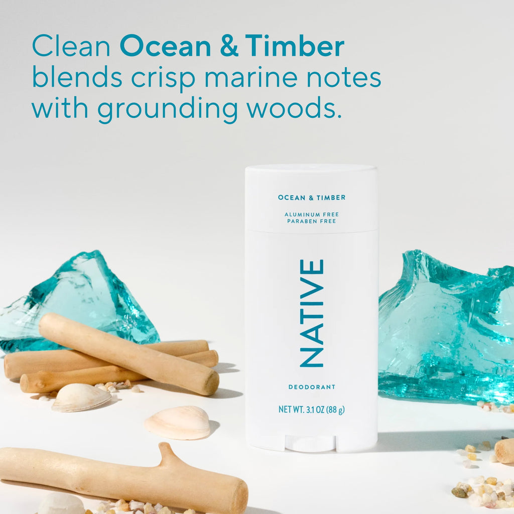 Aluminum Free Deodorant For Men, 72 Hour Solid Deodorant Stick, Ocean &amp; Timber, 3.1oz