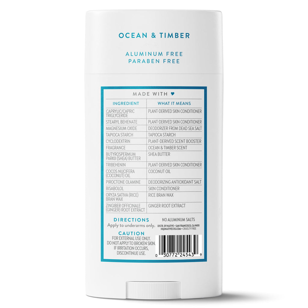 Aluminum Free Deodorant For Men, 72 Hour Solid Deodorant Stick, Ocean &amp; Timber, 3.1oz