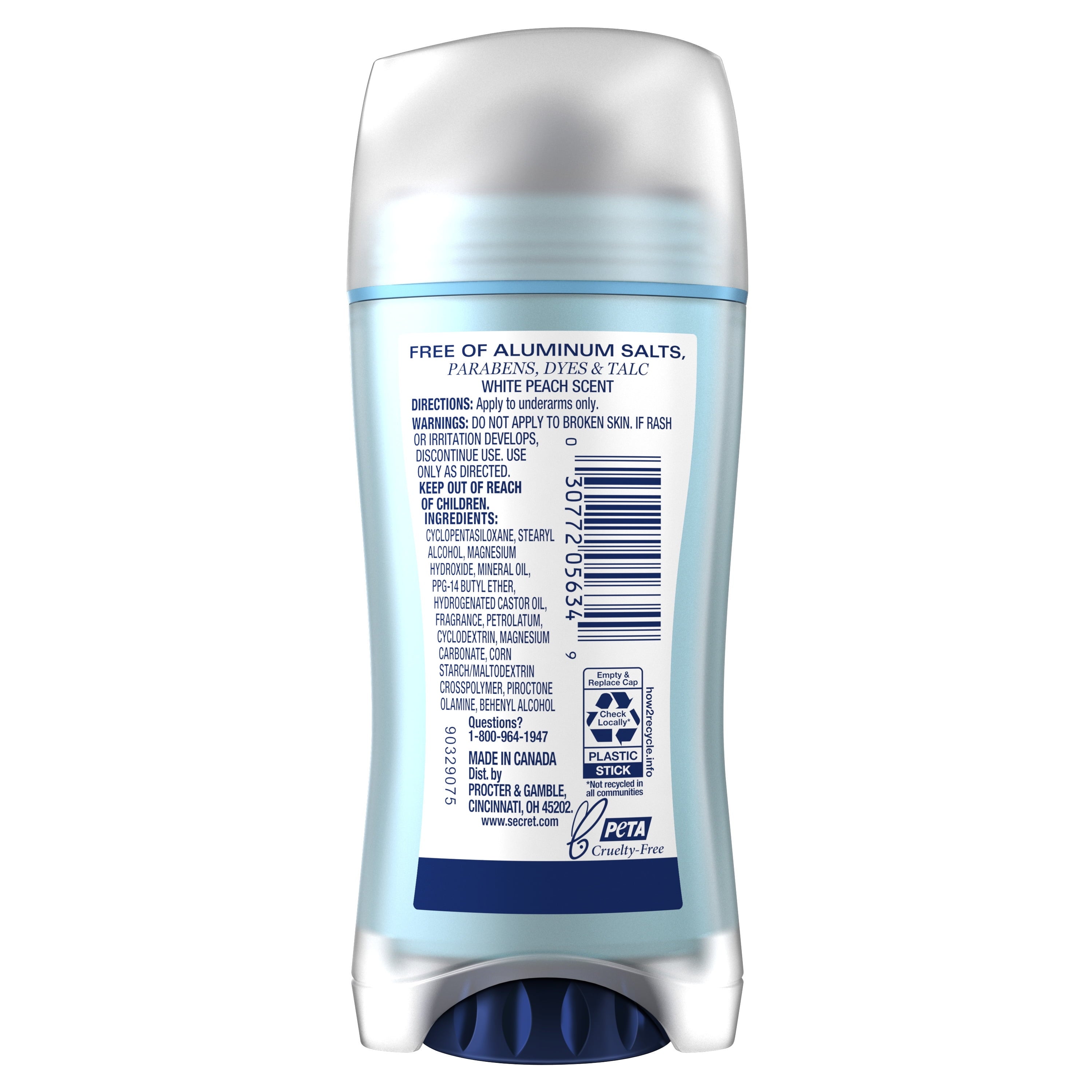 Aluminum Free Women's Deodorant Solid, White Peach, 2.4 oz