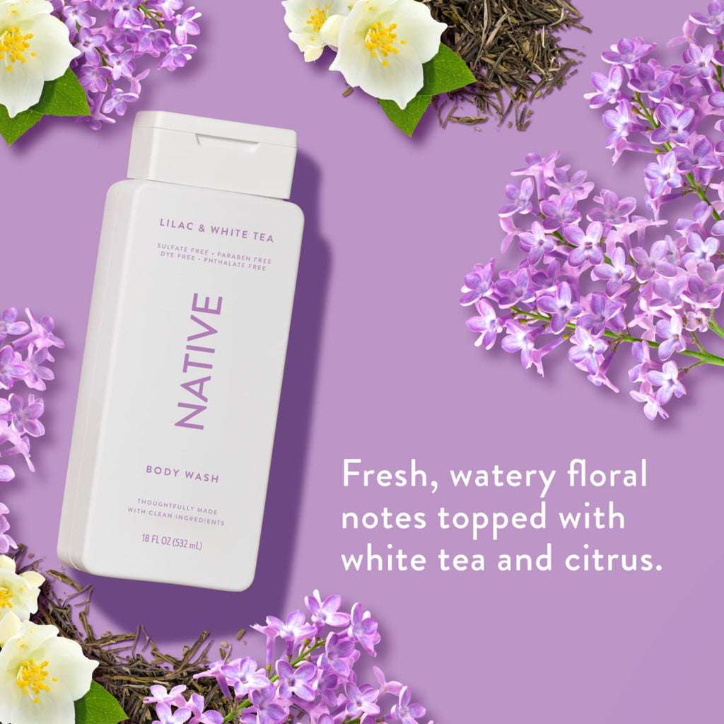 Body Wash, Lilac &amp; White Tea, Sulfate Free, Naturally Derived Ingredients, 24hr Freshness, for Women &amp; Men, 18 fl oz