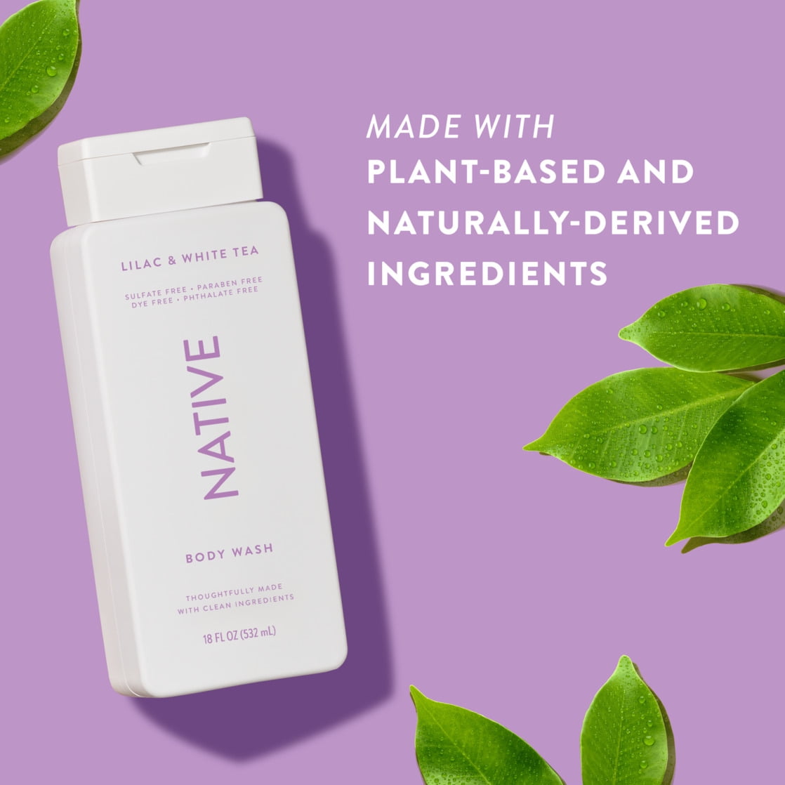 Body Wash, Lilac &amp; White Tea, Sulfate Free, Naturally Derived Ingredients, 24hr Freshness, for Women &amp; Men, 18 fl oz