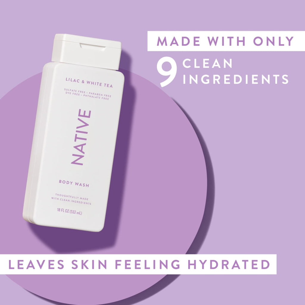 Body Wash, Lilac &amp; White Tea, Sulfate Free, Naturally Derived Ingredients, 24hr Freshness, for Women &amp; Men, 18 fl oz