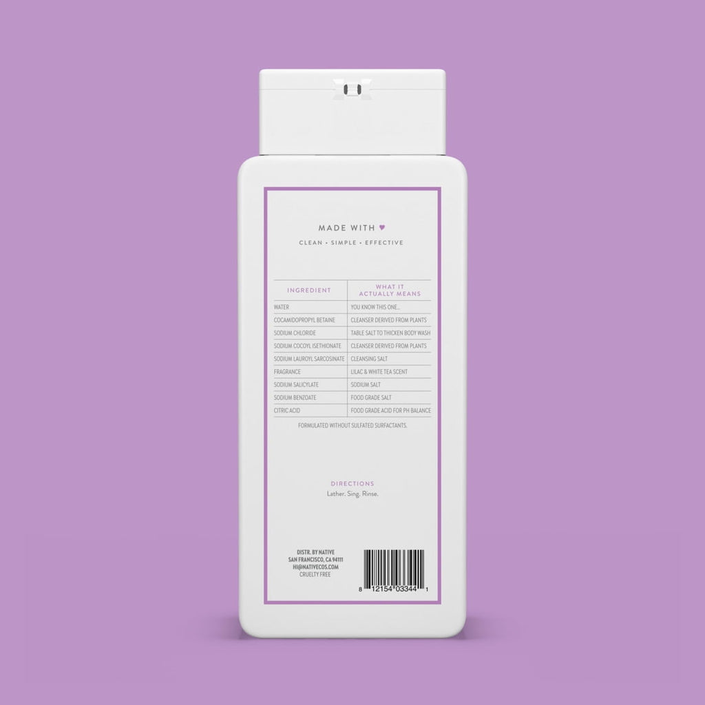 Body Wash, Lilac &amp; White Tea, Sulfate Free, Naturally Derived Ingredients, 24hr Freshness, for Women &amp; Men, 18 fl oz